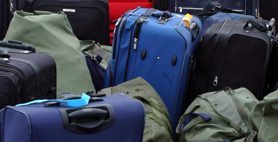 Packed luggage in an airport